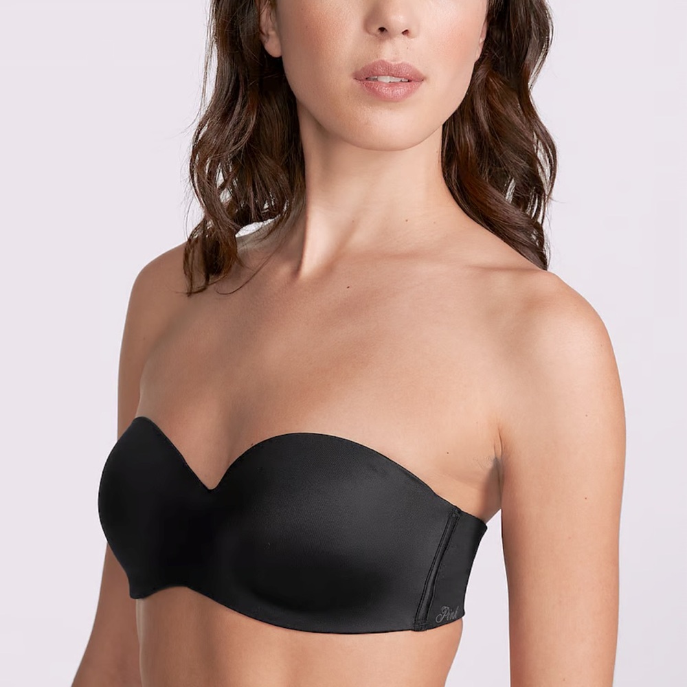 Pink Victoria’s Secret, black strapless bra, smoothing T-shirt size 36B NWOT new